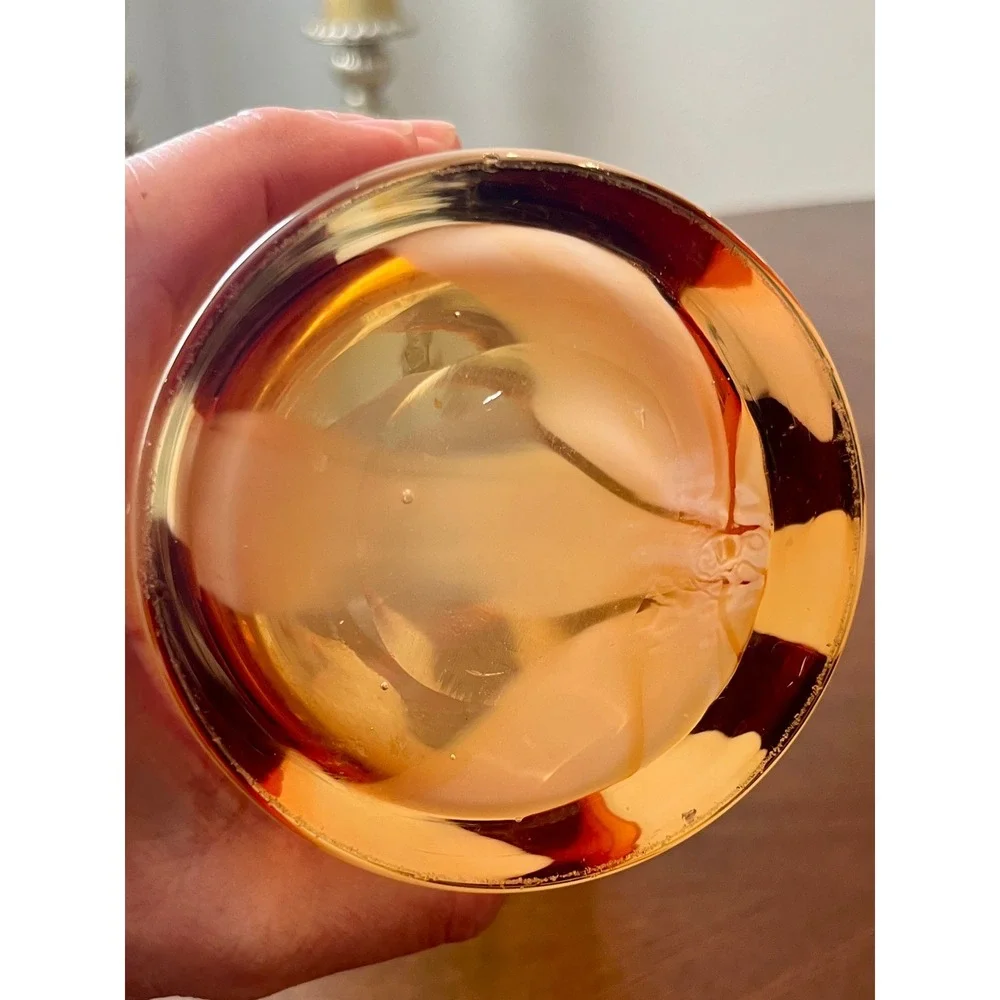 Vintage Murano Style Amber Glass Ribbon Vase Mid Century Hand Blown